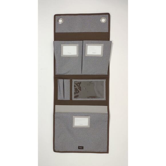 Thirty One Brown Canvas Polka Dot Hanging Wall Organizer 6 Pouches Classroom - Picture 1 of 10